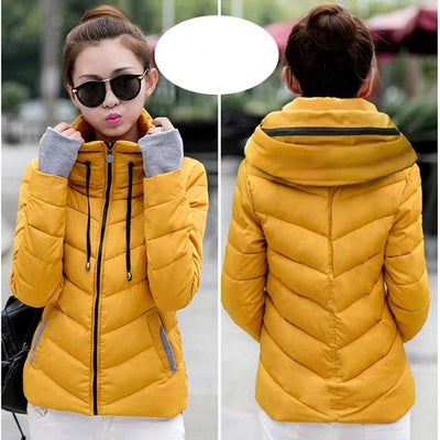 Hooded women winter jacket short cotton padded womens coat