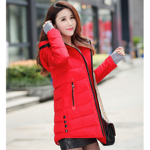 Winter hooded warm coat plus size candy color cotton padded jacket