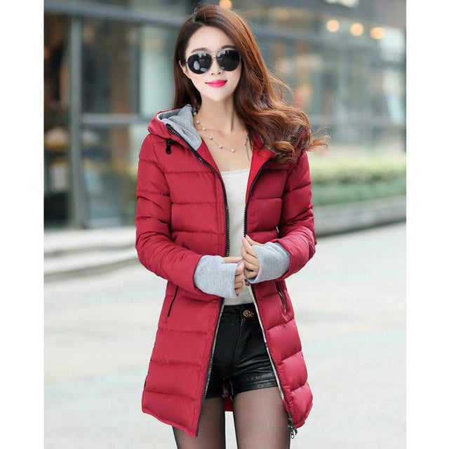 Winter hooded warm coat plus size candy color cotton padded jacket