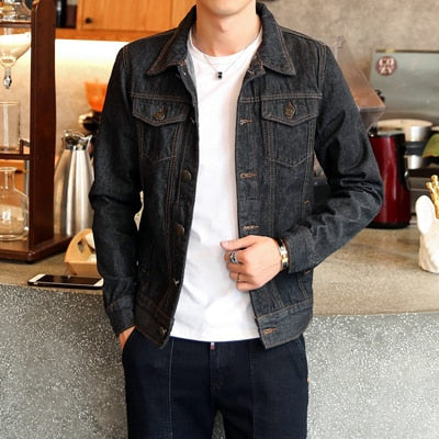 Spring Autumn Mens Denim Jacket Mens Trendy Fashion Bomber Thin Ripped Denim Jacket