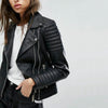 Women Smooth Motorcycle Faux Leather Jackets Winter Biker Streetwear Black Coat